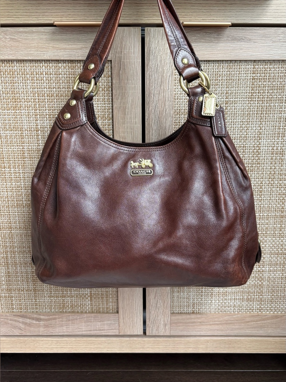 COACH Madison Maggie Brown Leather Shoulder Bag Hobo Handbag Purse 14336 *READ*